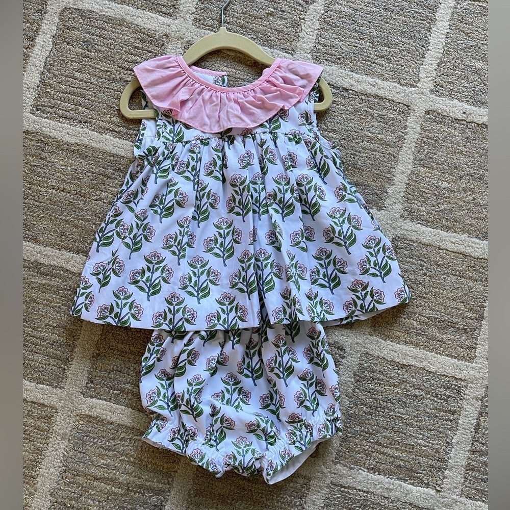 Cecil and Lou pink and green floral diaper set 2T